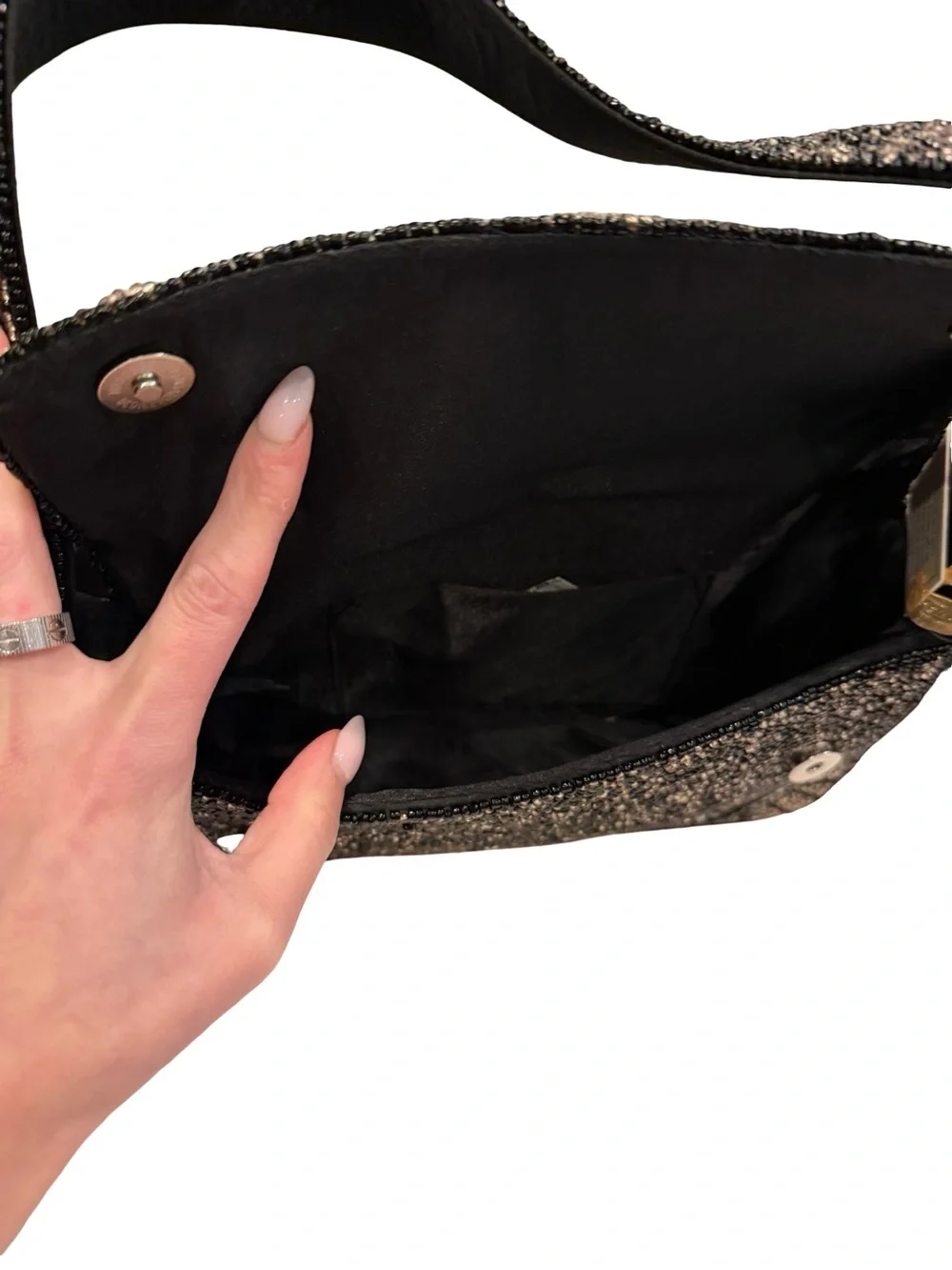 Viral Bat Spiderweb Beaded Bag Black Gold NWT